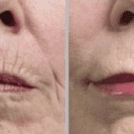 A woman 's face before and after using the botox method.